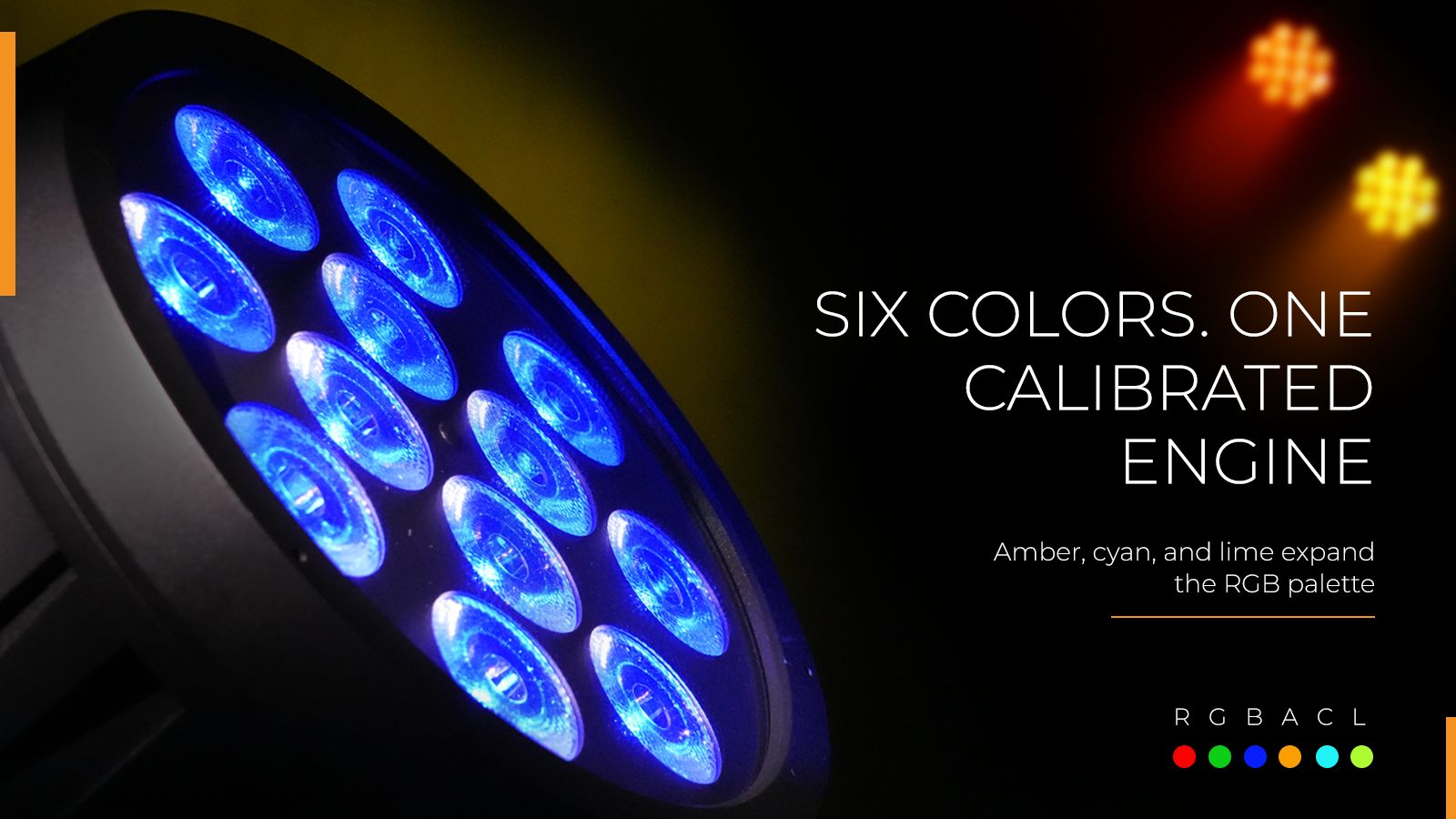Rodie X12 calibrated six-color RGBACL LED engine with red, green, blue, amber, cyan and lime