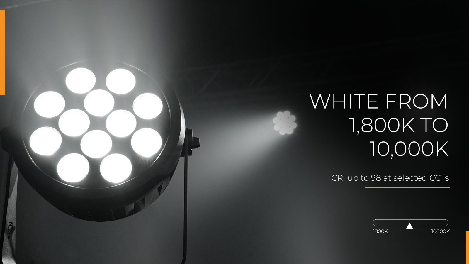 Rodie X12 tunable white LED wash light from 1,800K to 10,000K with CRI up to 98 at selected CCTs