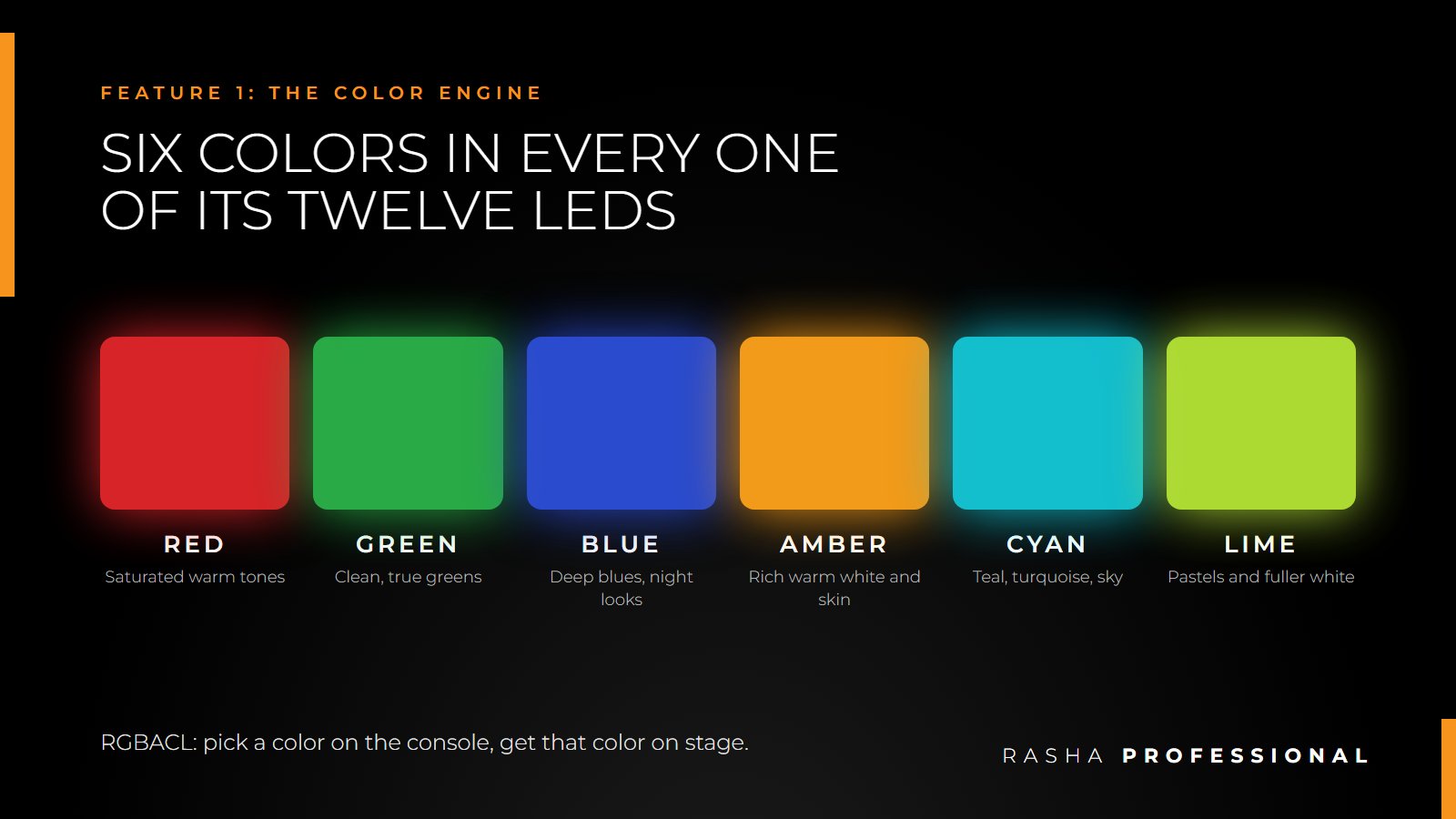 RGBACL six-color LED wash light engine: red, green, blue, amber, cyan and lime in every Rodie X12 LED